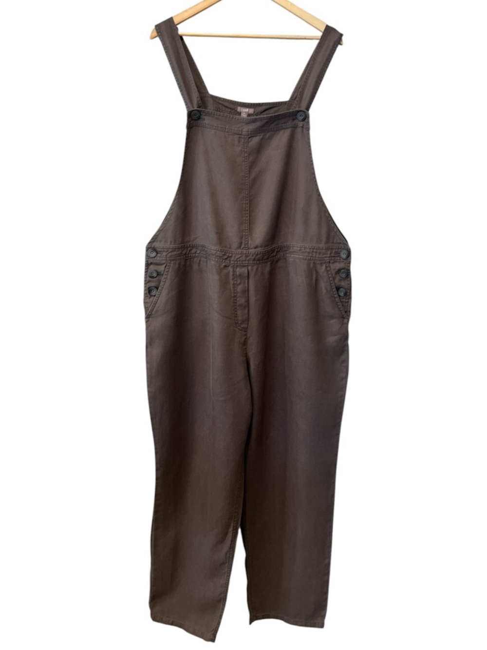 J.Jill Linen Overalls XL Taupe Wide Leg Full Length Jumpsuit Button Side Pockets